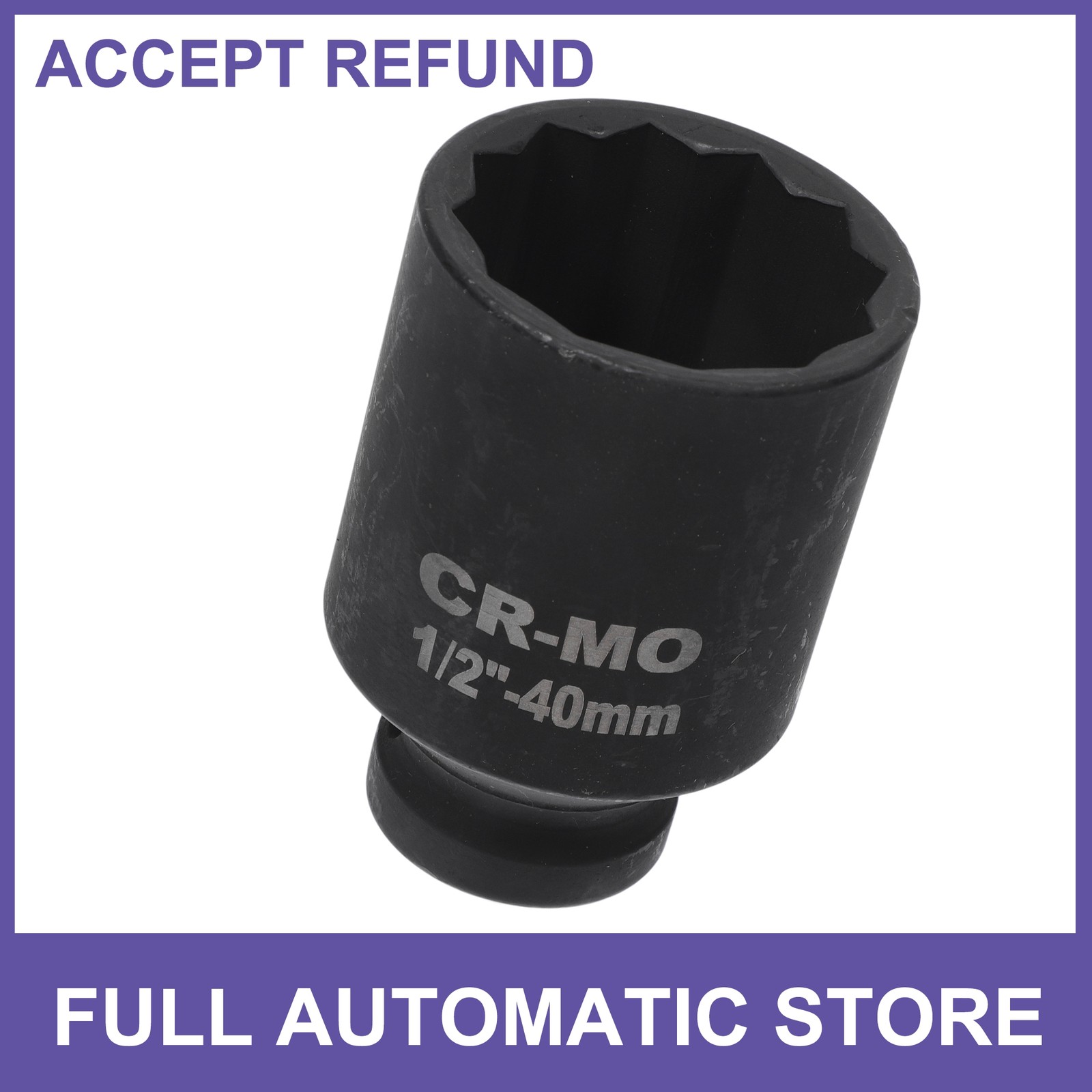 Universal 1/2 Inch Drive Impact Socket 40mm 12 Point High Carbon Steel 1Pcs