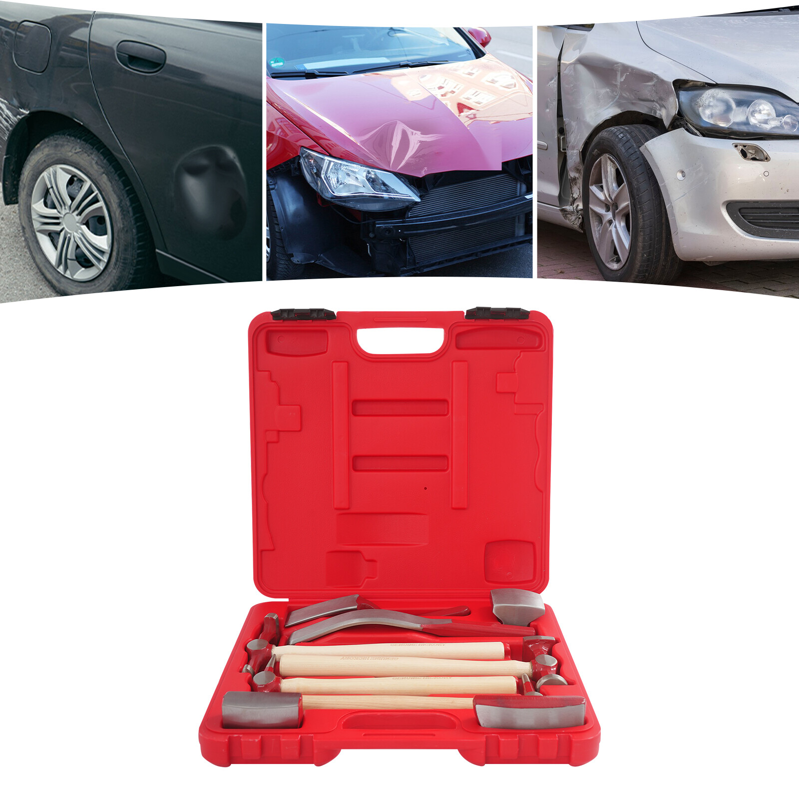 9pcs Set Hand Car Auto Body Work Hammer Dent Dolly Repair Kit w/ Tool Box