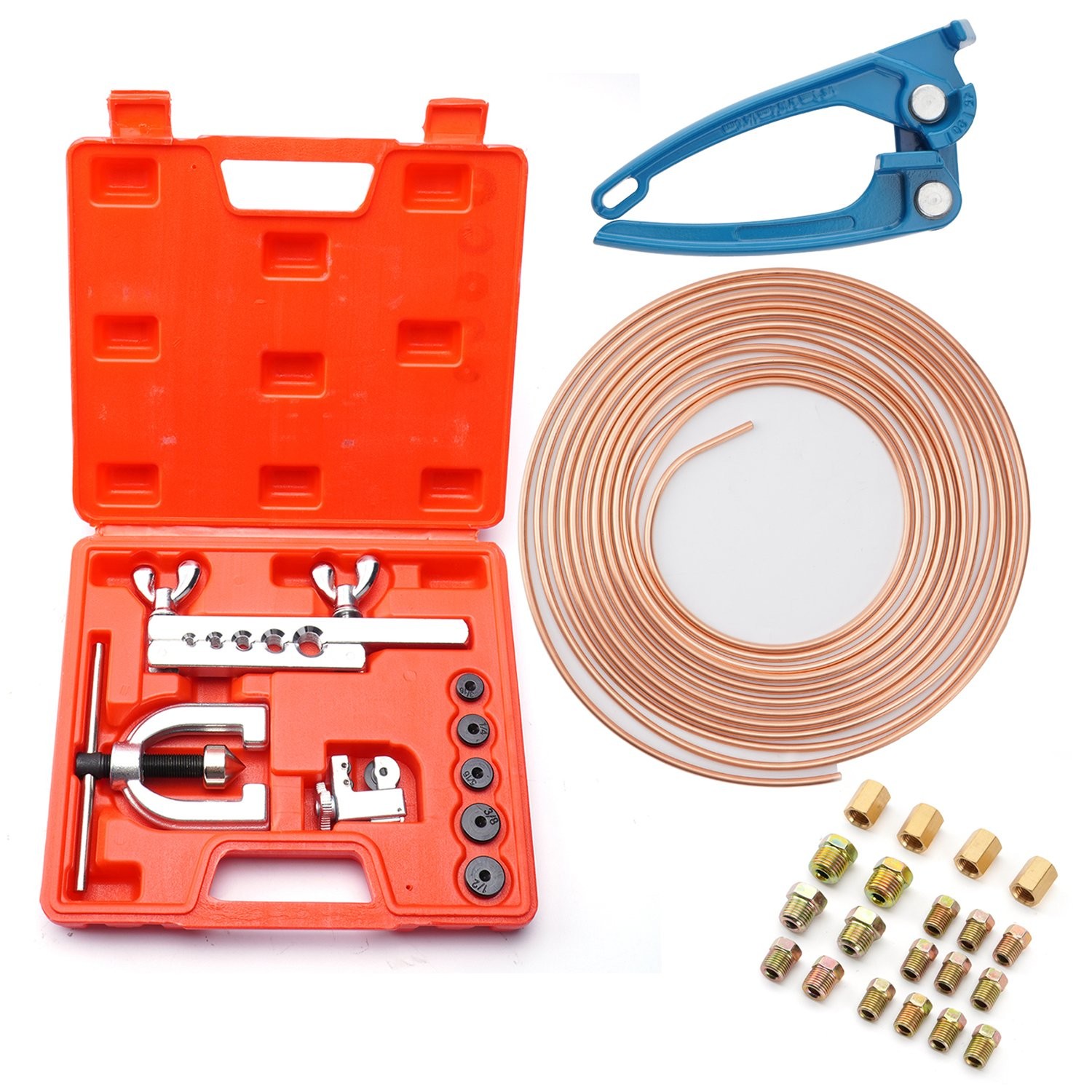 25 FT 3/16 Copper Coated Brake Line Tube Bender Single Double Flaring Tool KIt