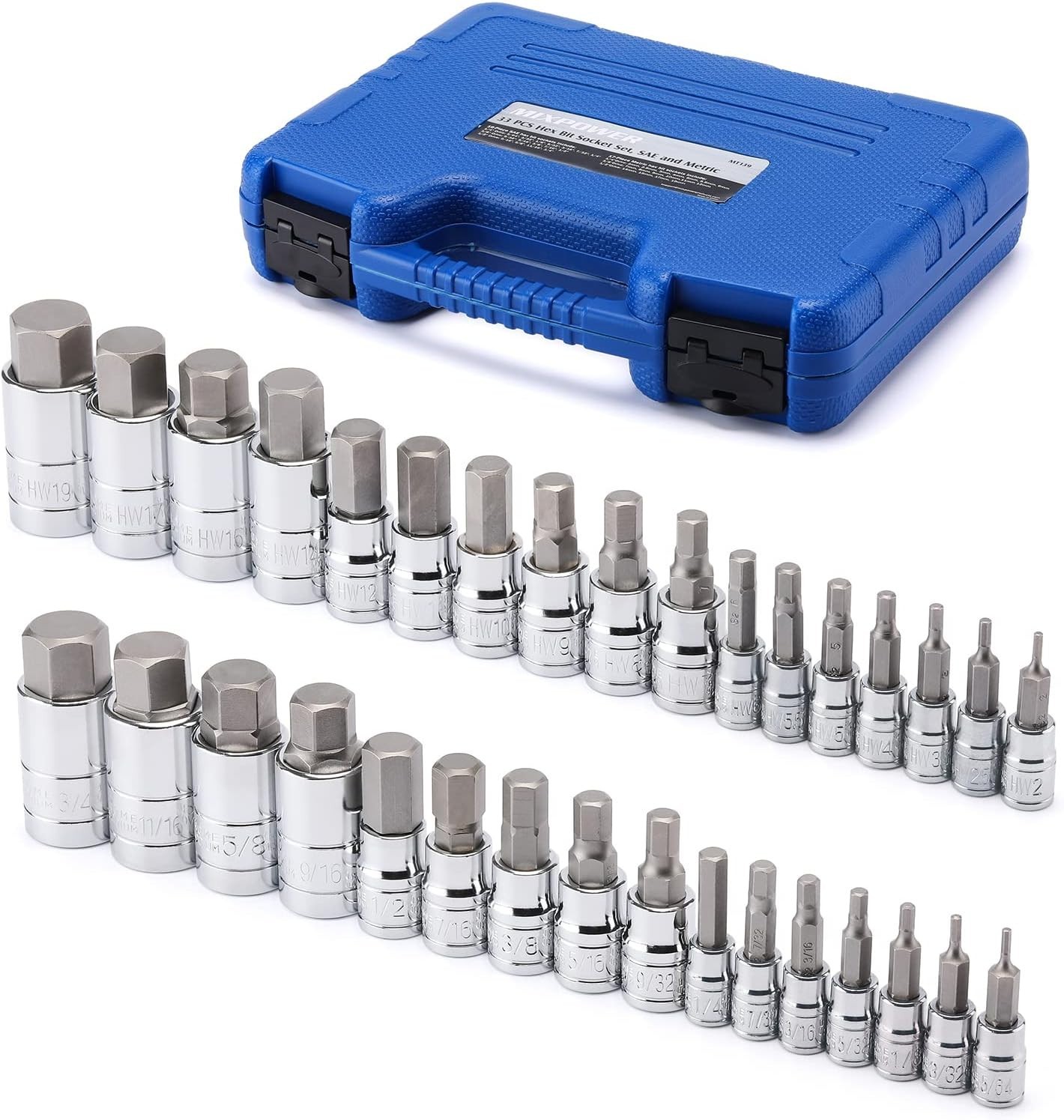 33-Piece Master Hex Bit Socket Set, S2 Steel, SAE/Metric