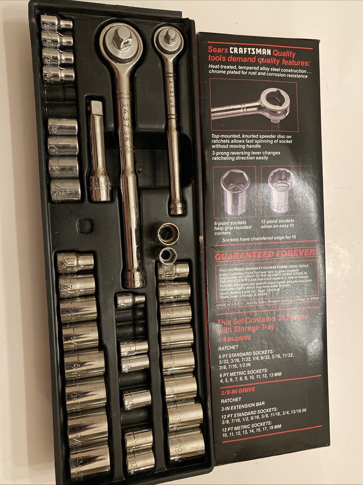 Vintage Craftsman 1/4” and 3/8” Socket Set Metric Standard