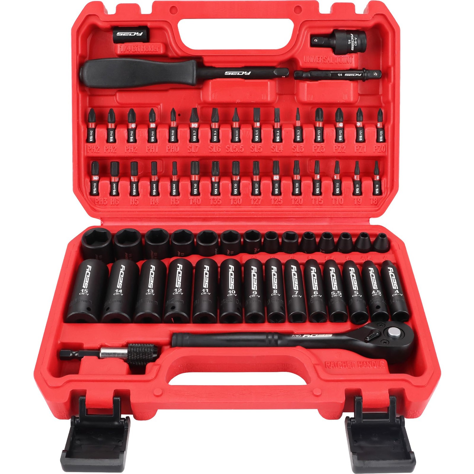 64-Piece 1/4″ Drive Impact Socket Wrench Driver-Bits Set, Cr-V…