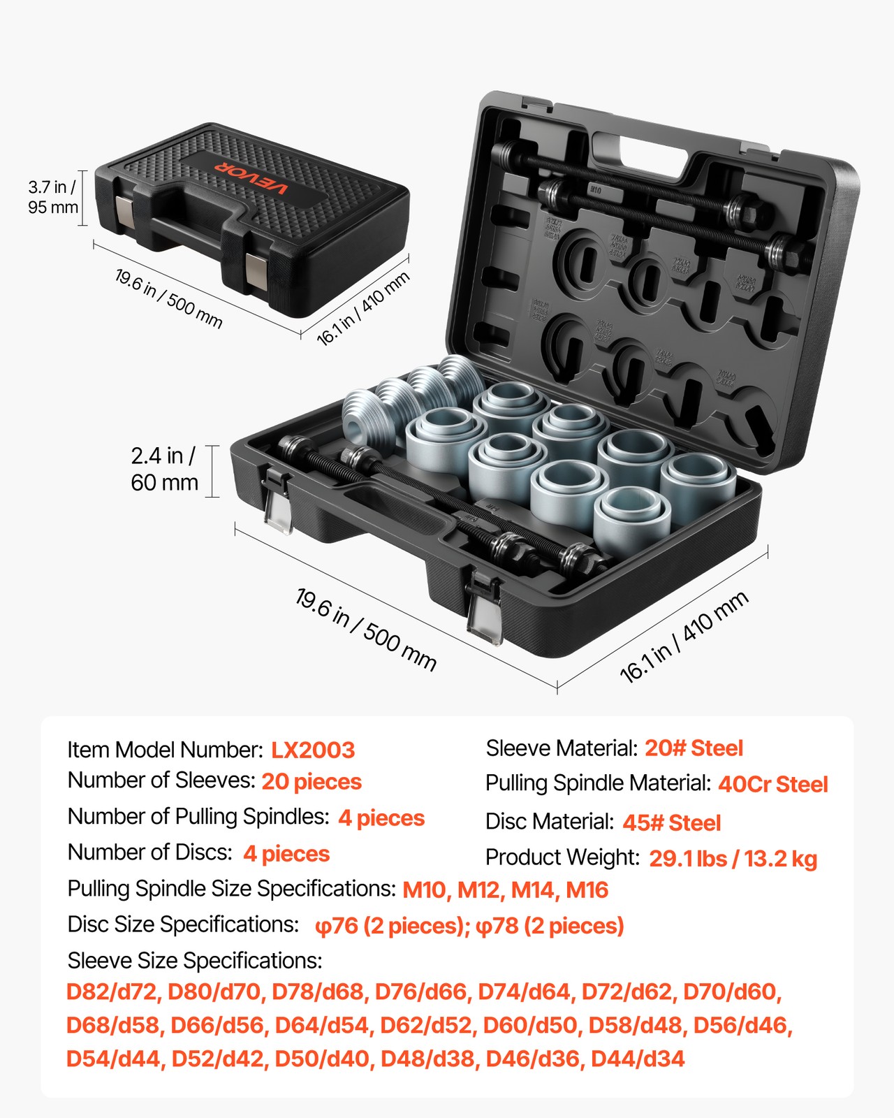 VEVOR Pull and Press Sleeve Kit Bush Bearing Removal Insertion Tool Set 28 PCS