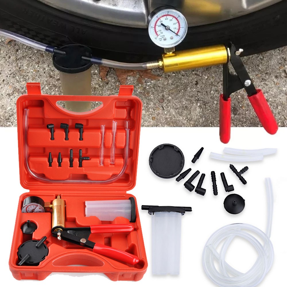 Manual Vacuum Pressure Pump Tester Set Brake Fluid Bleeder Bleeding Kit