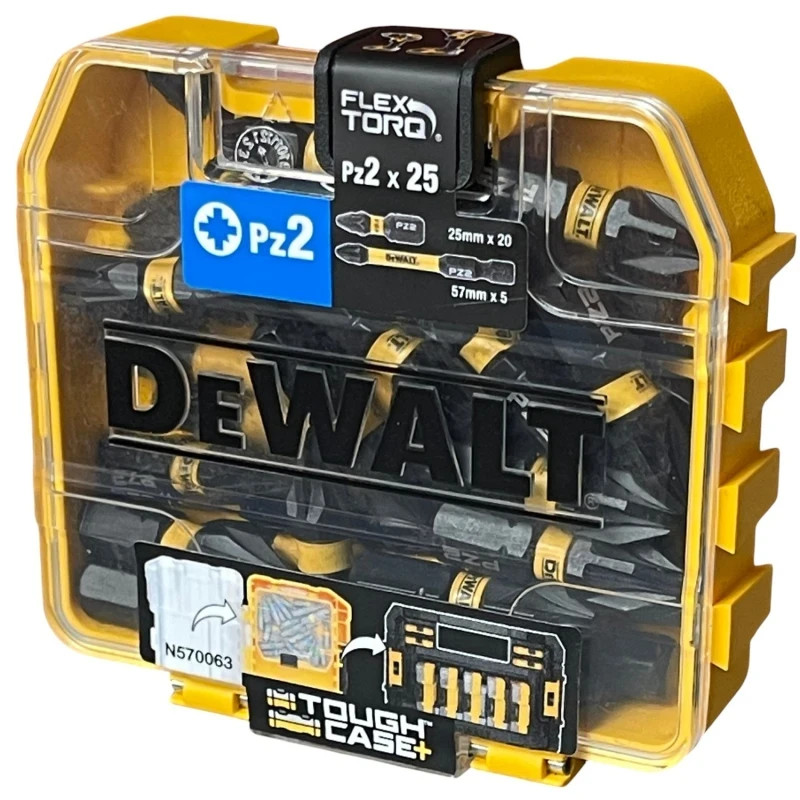 DeWalt Tough Case Flex Torq Pozi Screwdriver Bits PZ2 25mm Pack of 25