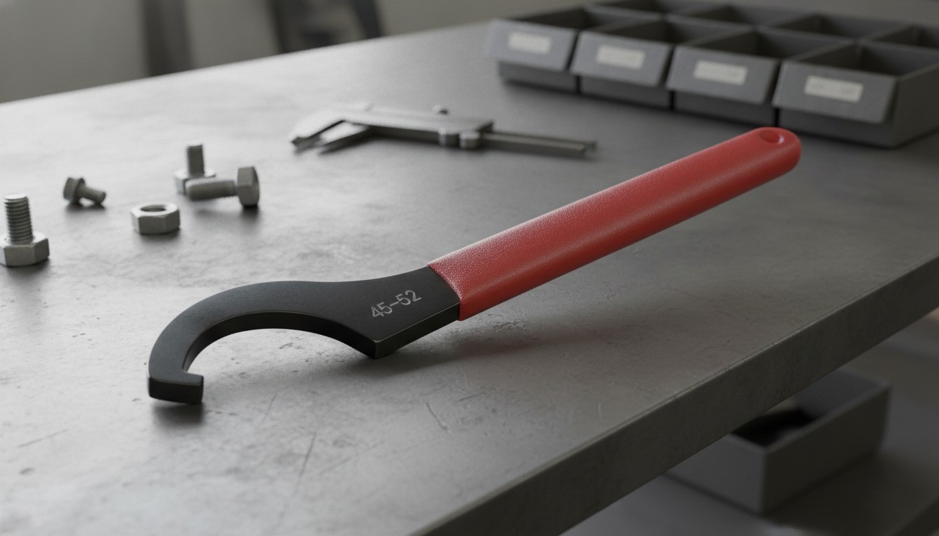 C Hook Spanner Wrench, 45-52mm Round Nut, 7.09 In, Red Handle, Black Oxidized