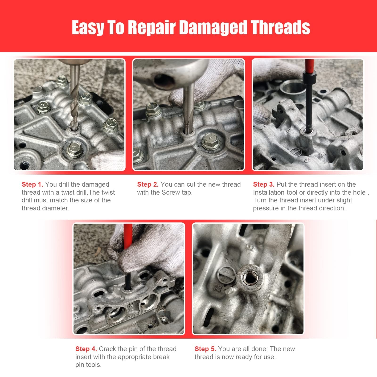Metric Thread Repair Kit – 131-Piece Heli Coil Set M5 M6 M8 M10 M12, Includes HS
