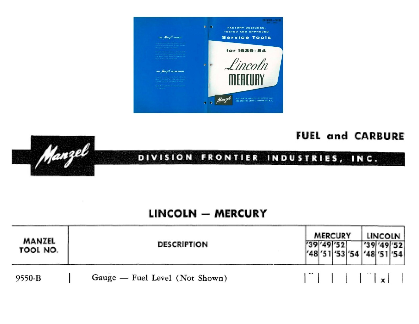 49 50 51 Lincoln 49 Ford Medium Duty Truck Carb Specialty Tool Manzel 9550-B