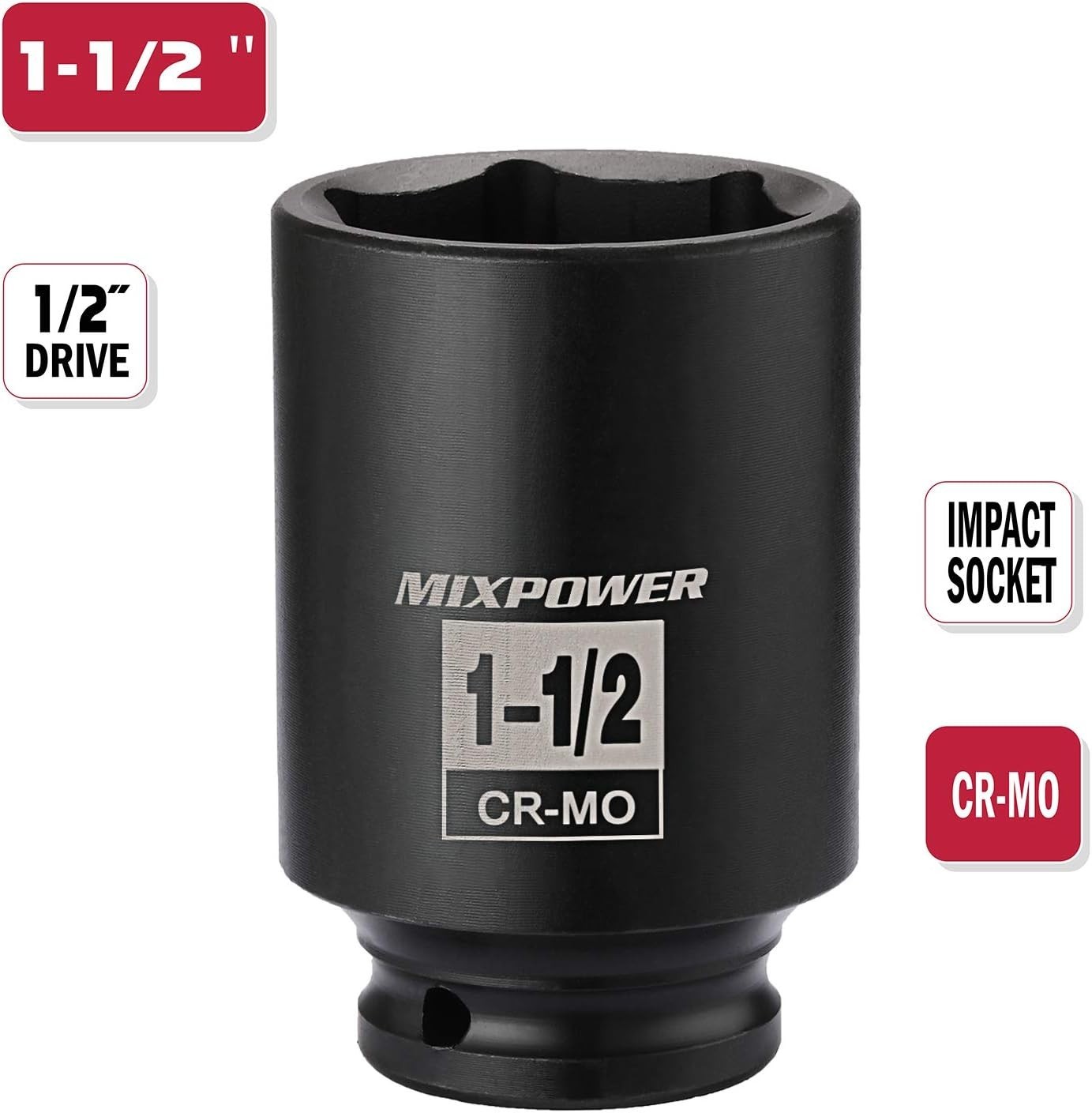 1/2 Inch Drive Deep Impact Socket 1-1/2 Inch CR-MO 6PT Axle Nut Socket