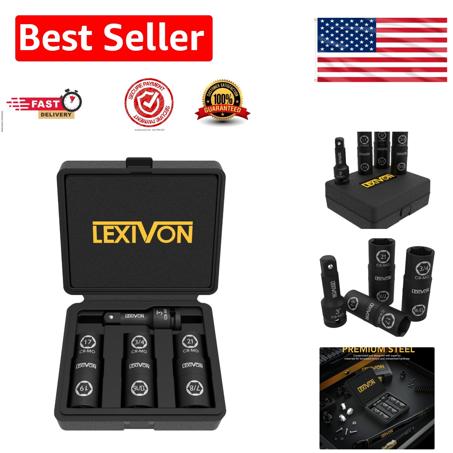 Innovative 6 Lug Nut Impact Socket Set with 3″ Extension | Rust Resistant Design