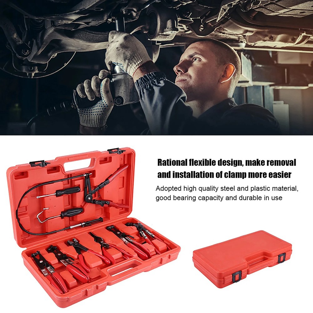 10Pc Hose Clamp Clip Remover Pliers Wire Long Reach Kit Fuel Oil Water Hose Tool