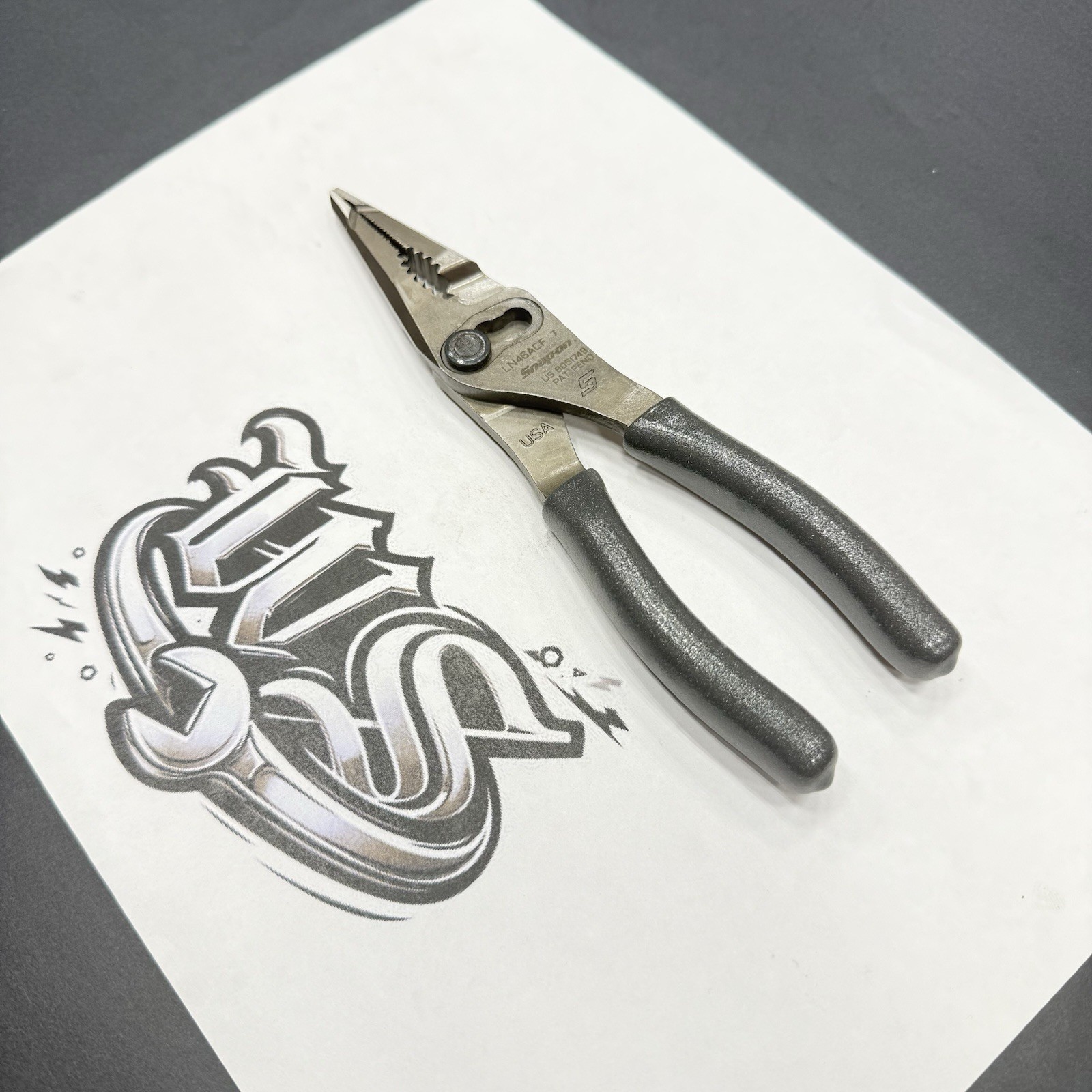 Snap-on Tools NEW DARK TITANIUM Talon Grip Long Nose Slip Joint Pliers LN46ACF