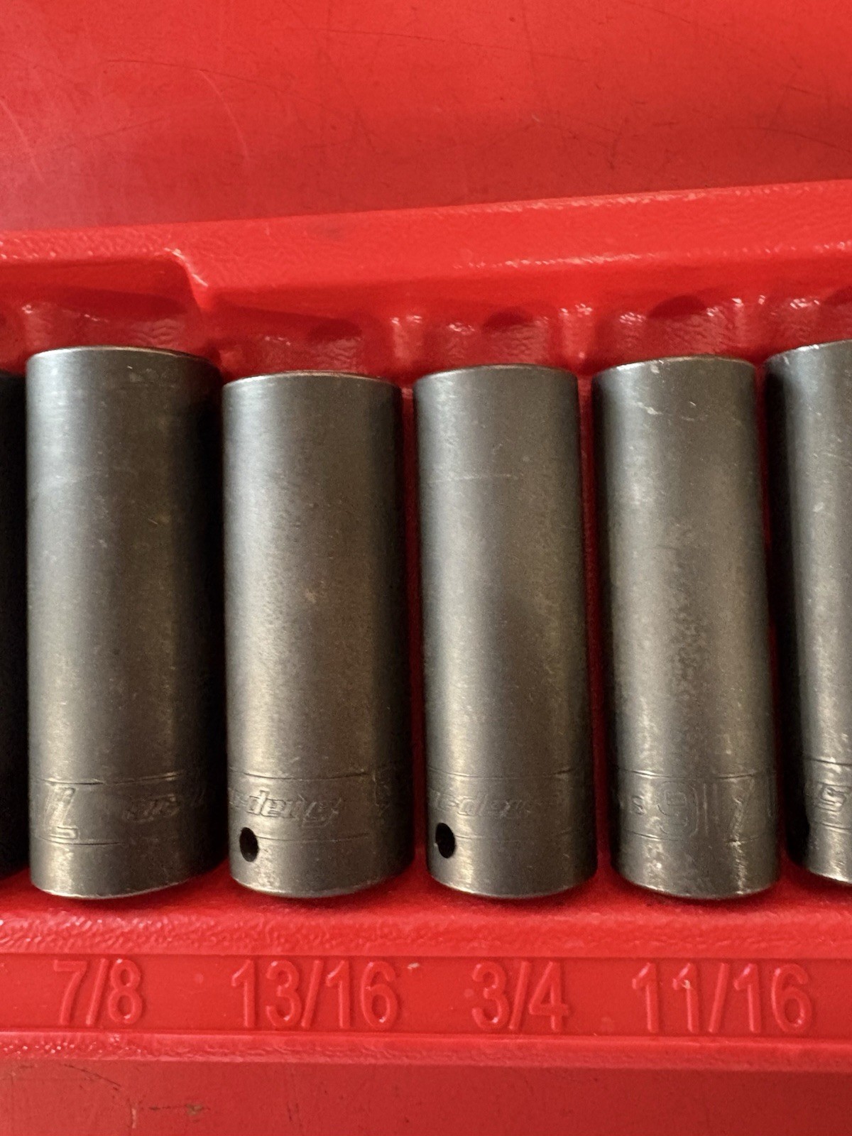 Snap-on 9 pc. 1/2″ drive 6 pt. SAE Flank Drive Deep Impact Socket Set 309SIMYA