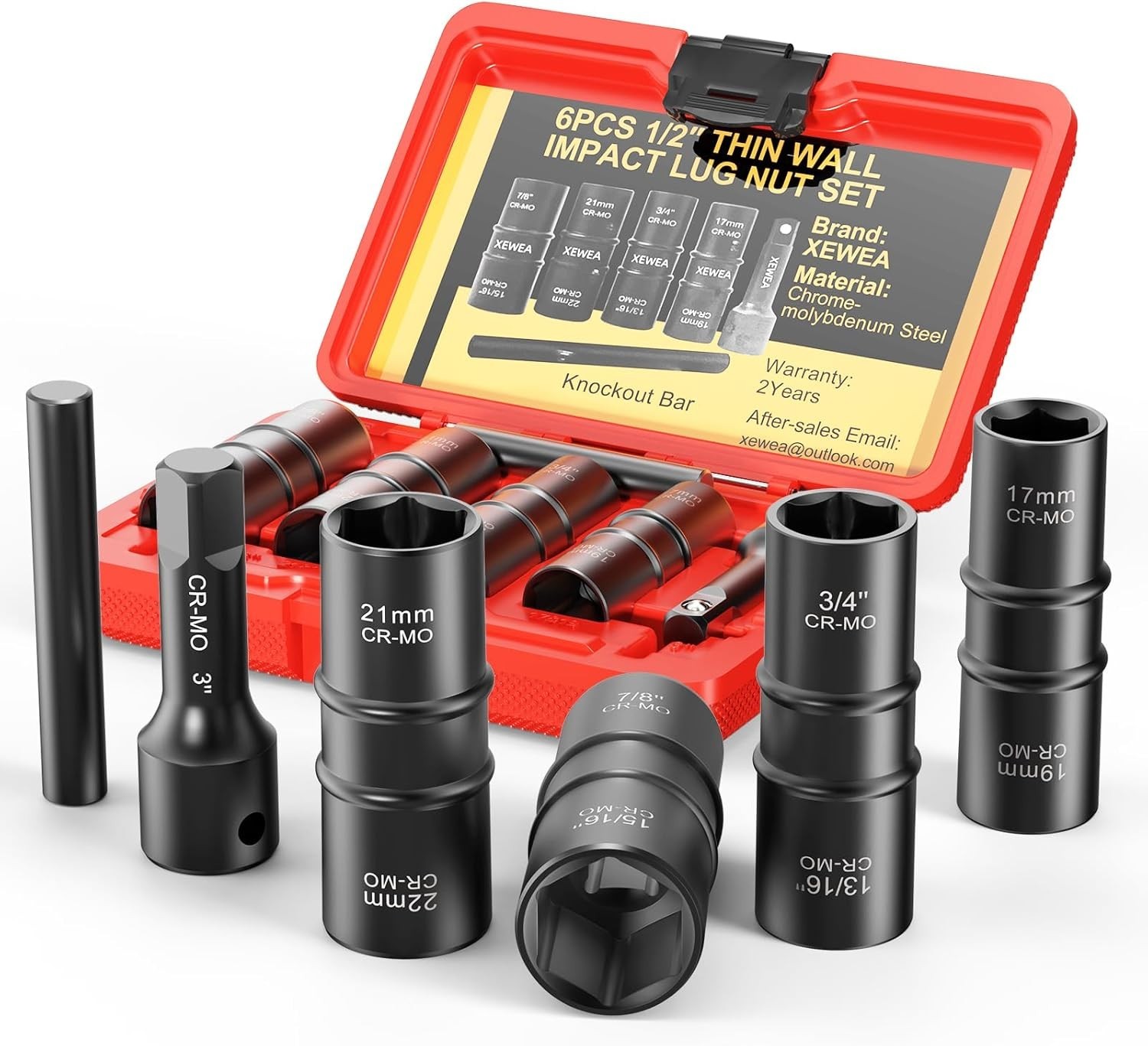Chrome Vanadium 6PCS Lug Nut Impact Socket Set – Heavy-Duty Efficiency