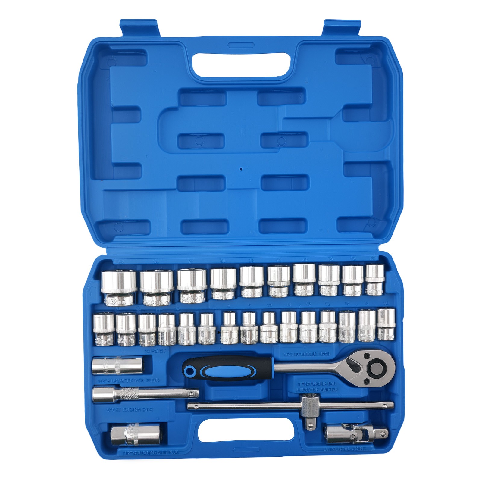 1/2″ Socket Set 32PCS 8-32mm 6-Point 12-Point Chrome Ratchet Wrench Tool Kit