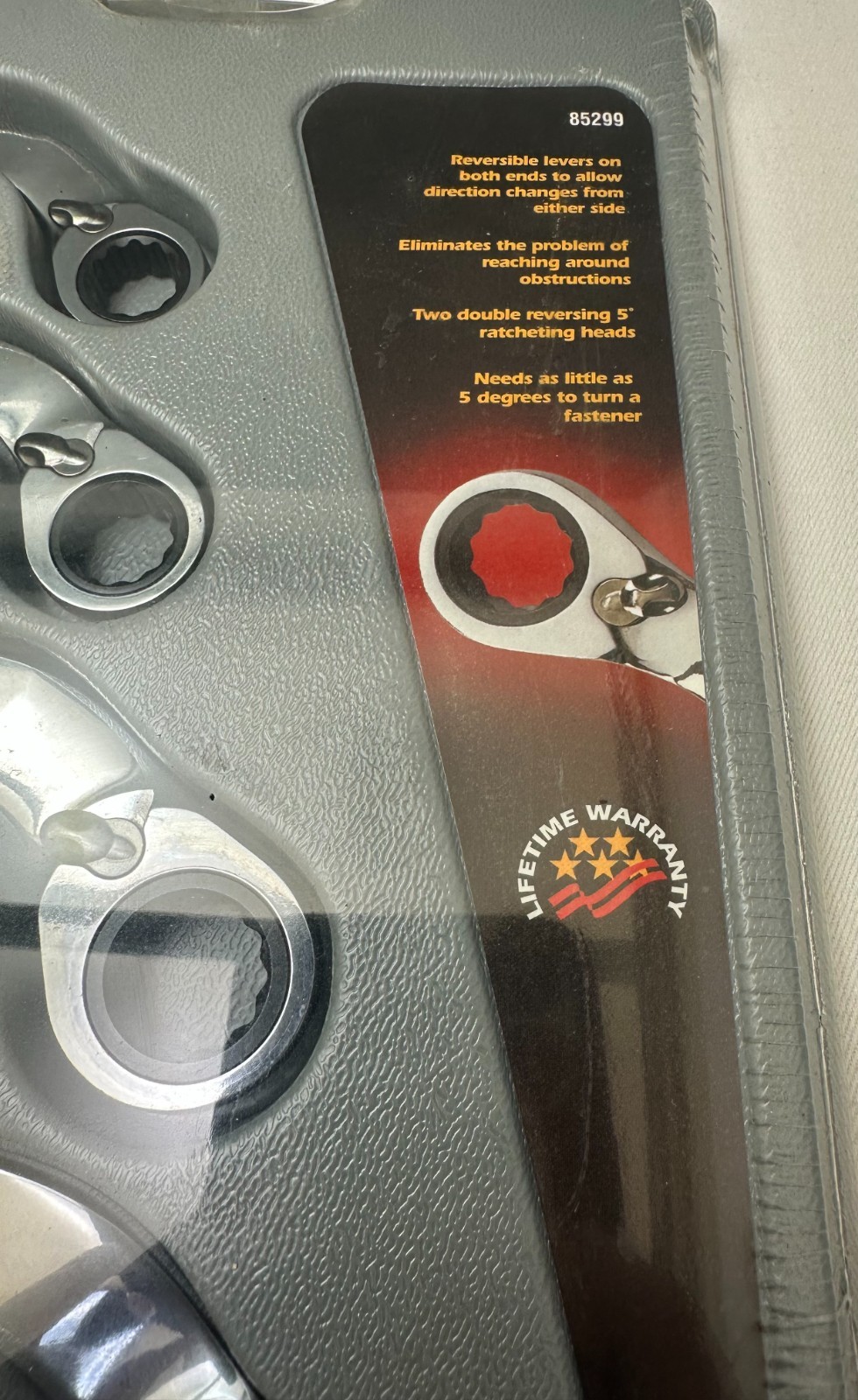 New GearWrench 85299 S-Shape Metric Reversible Double Box Ratchet 5pc 10-22mm