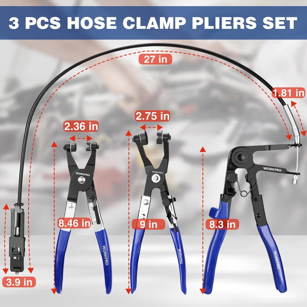 WORKPRO Hose Clamp Plier Set 27″ Long Reach Wire Spring Hose Clamp Plier 3-PIECE