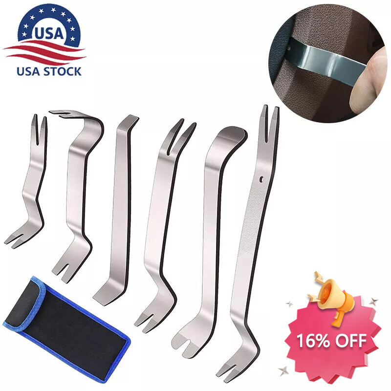 6Pcs Metal Car Trim Removal Pry Tool Kit Panel Door Dash Fastener Remover Set