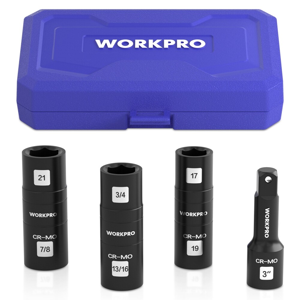 WORKPRO 4PC Impact Socket Set 1/2″ Dr Lug Nut Wheel 3″ Extension Bar Flip Socket