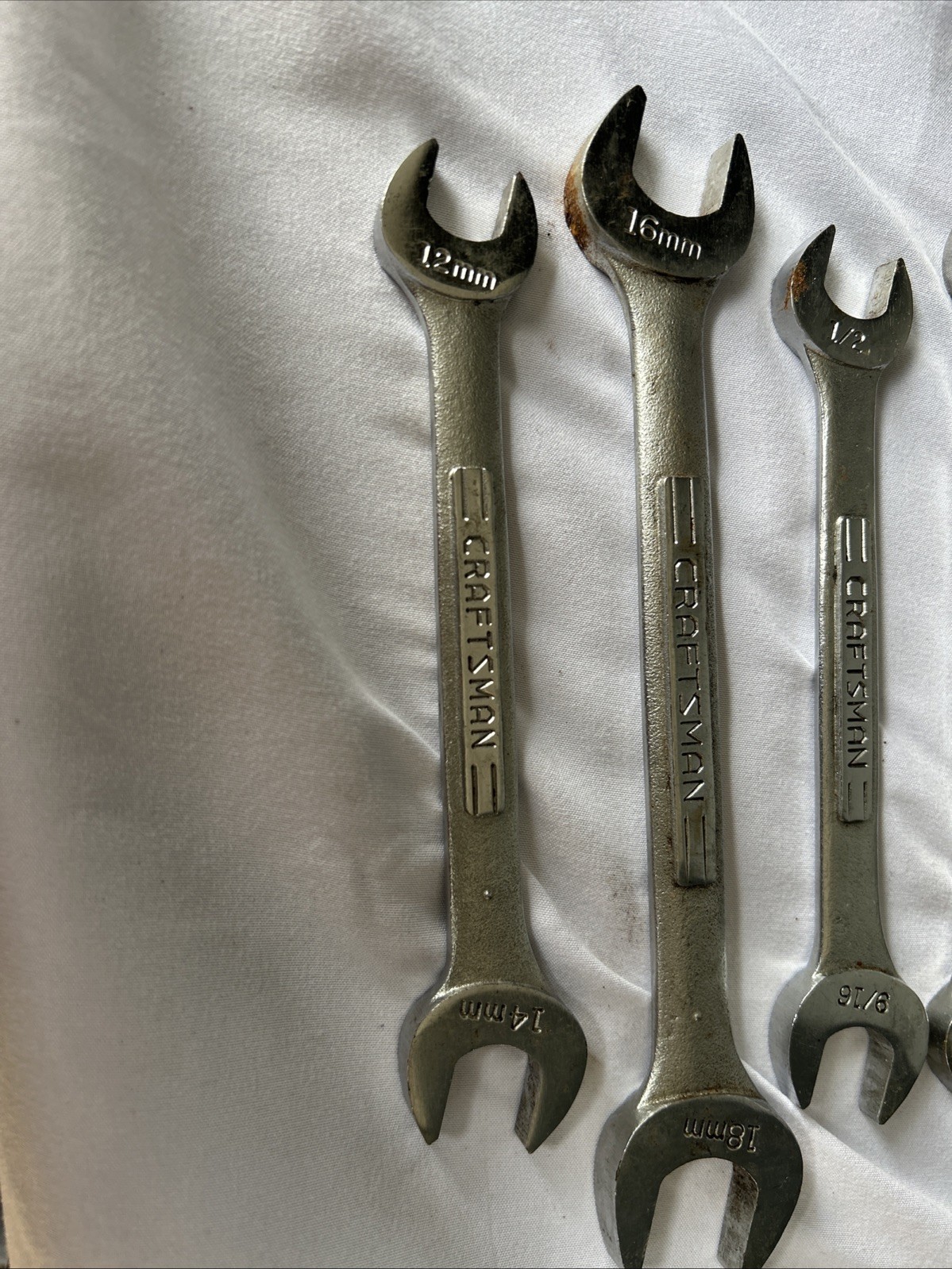 7 Craftsman Wrenches. 13/16-11/16, 1/2-9/16 Open 5/8, 9/16, 1/2, 18mm,14mm Combo