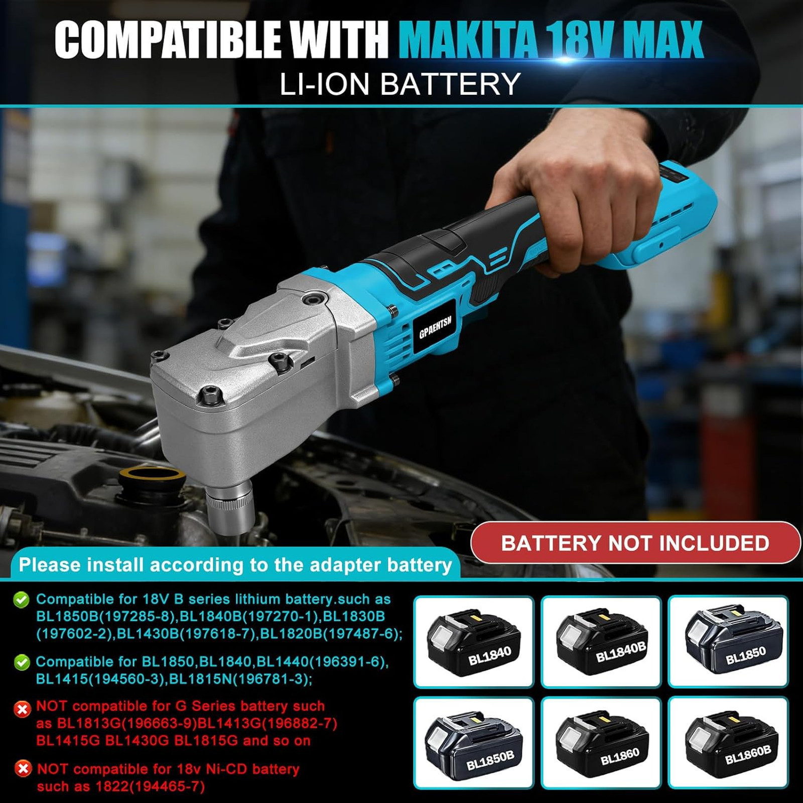 Electric Right Angle Impact Wrench Compatible with Makita 18V Battery, 1/2″ 206