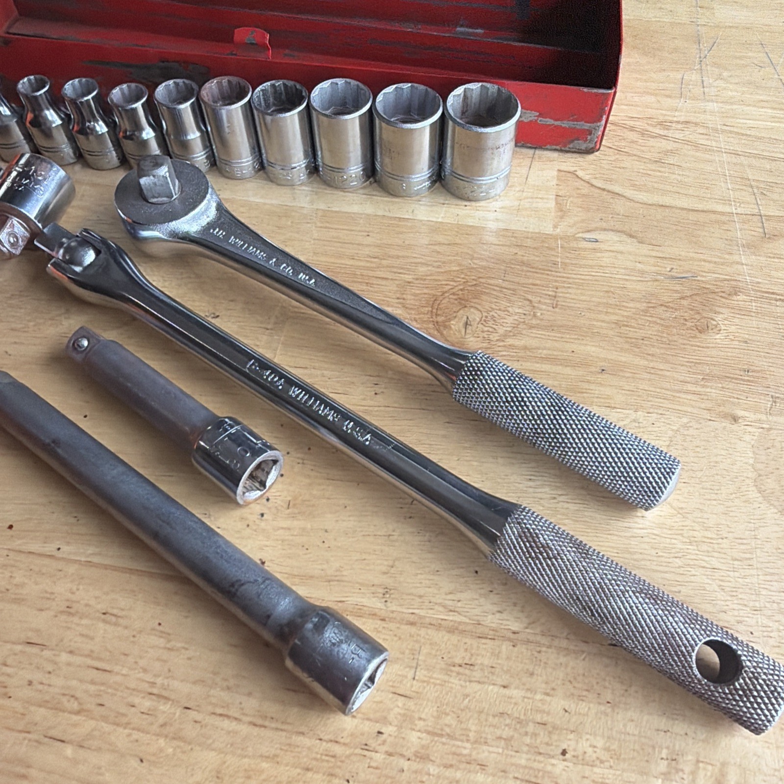 Williams Tools SAE Shallow Socket Set 3/8″ Drive W/ Extras 17pc WSB-1 Vtg USA