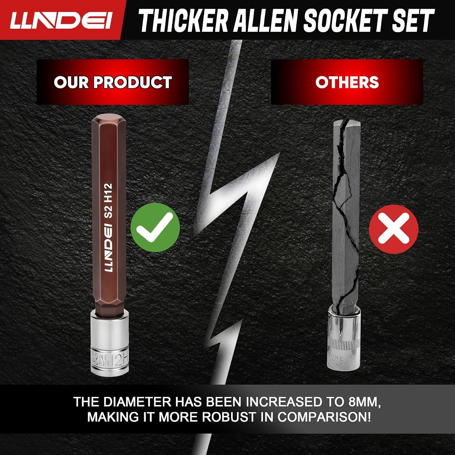 Durable 3/8-Inch Drive Extra Long Allen Hex Bit Set, Polished & Rust Resistant