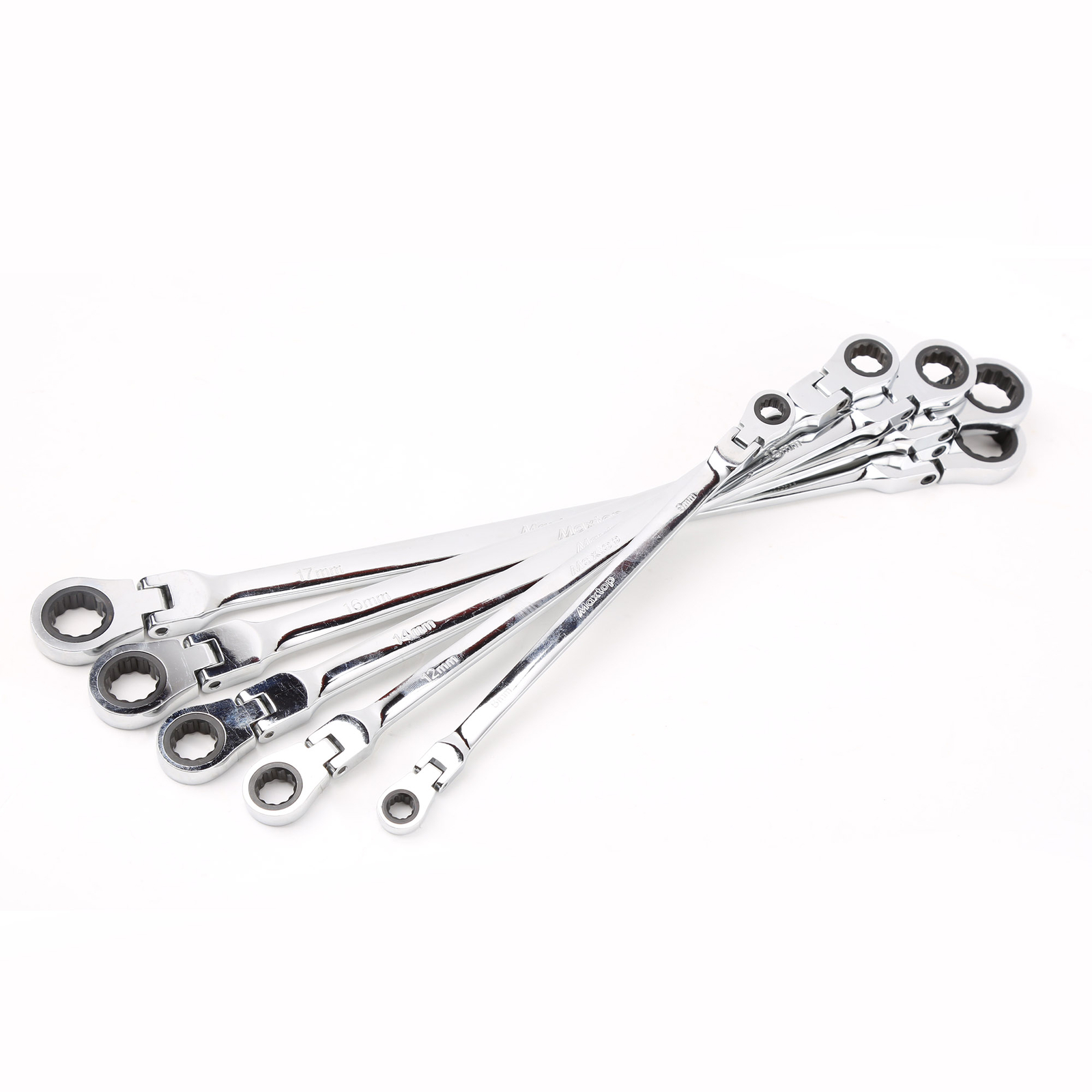 Double Box End Ratcheting Wrench | 5pc Metric Universal Spline XL Flexible Head