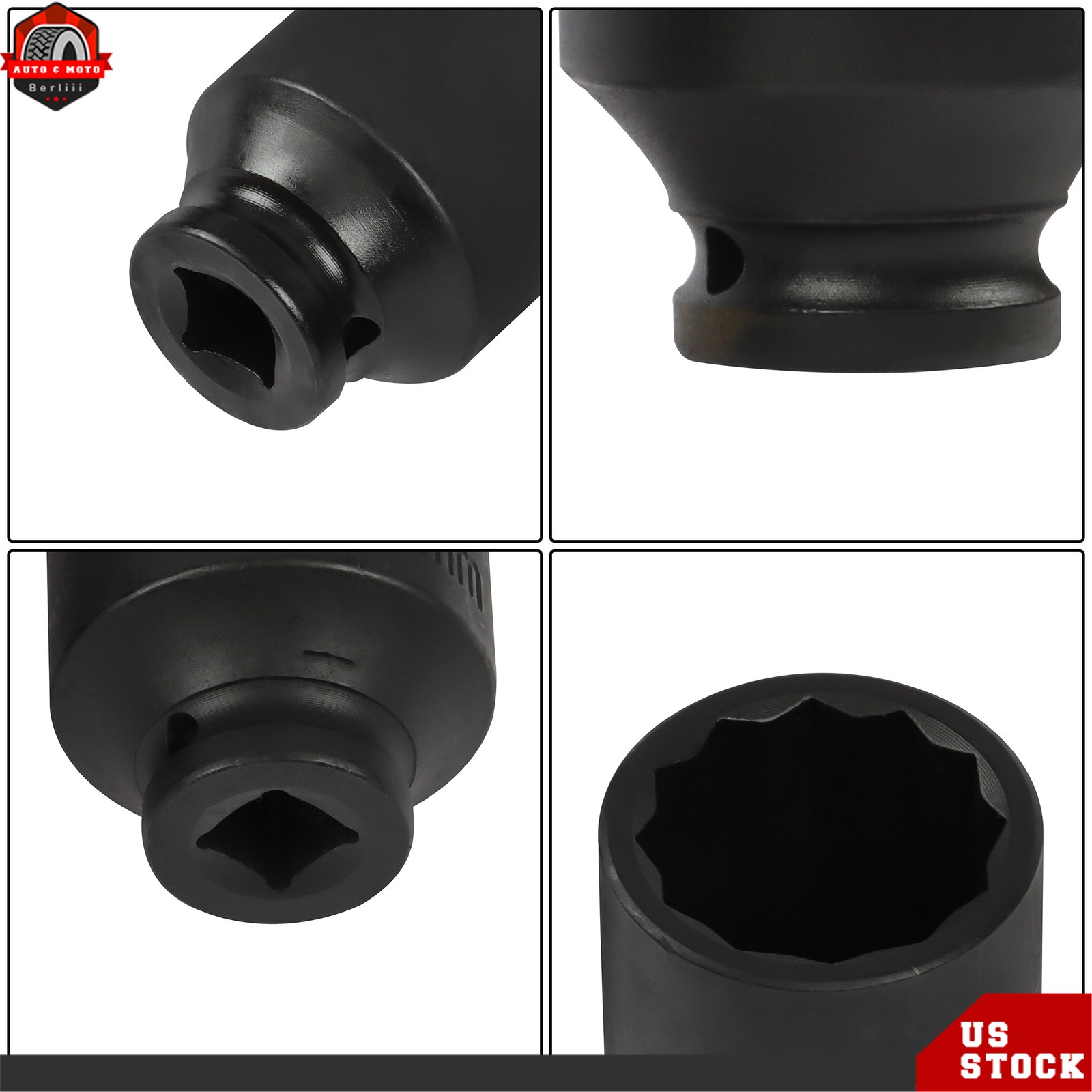 12 Point 1/2-Inch Drive Deep Spindle Axle Nut Impact Socket Set 29mm-39mm