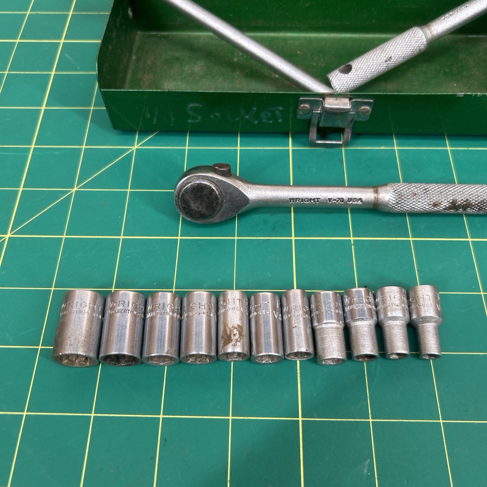 VTG Wright Tools 1/4” Drive SAE Socket & Ratchet Extension V-70 Set Case Box USA