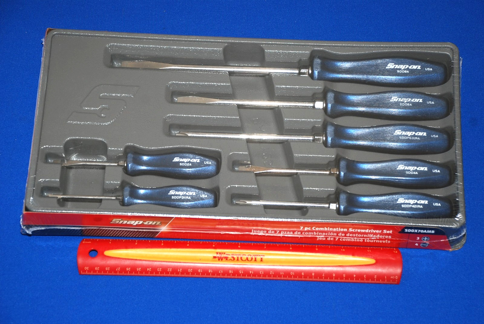 Snap-on NEW Ships for FREE 7 Pc Power Blue Hard Grip Combination Screwdriver Set