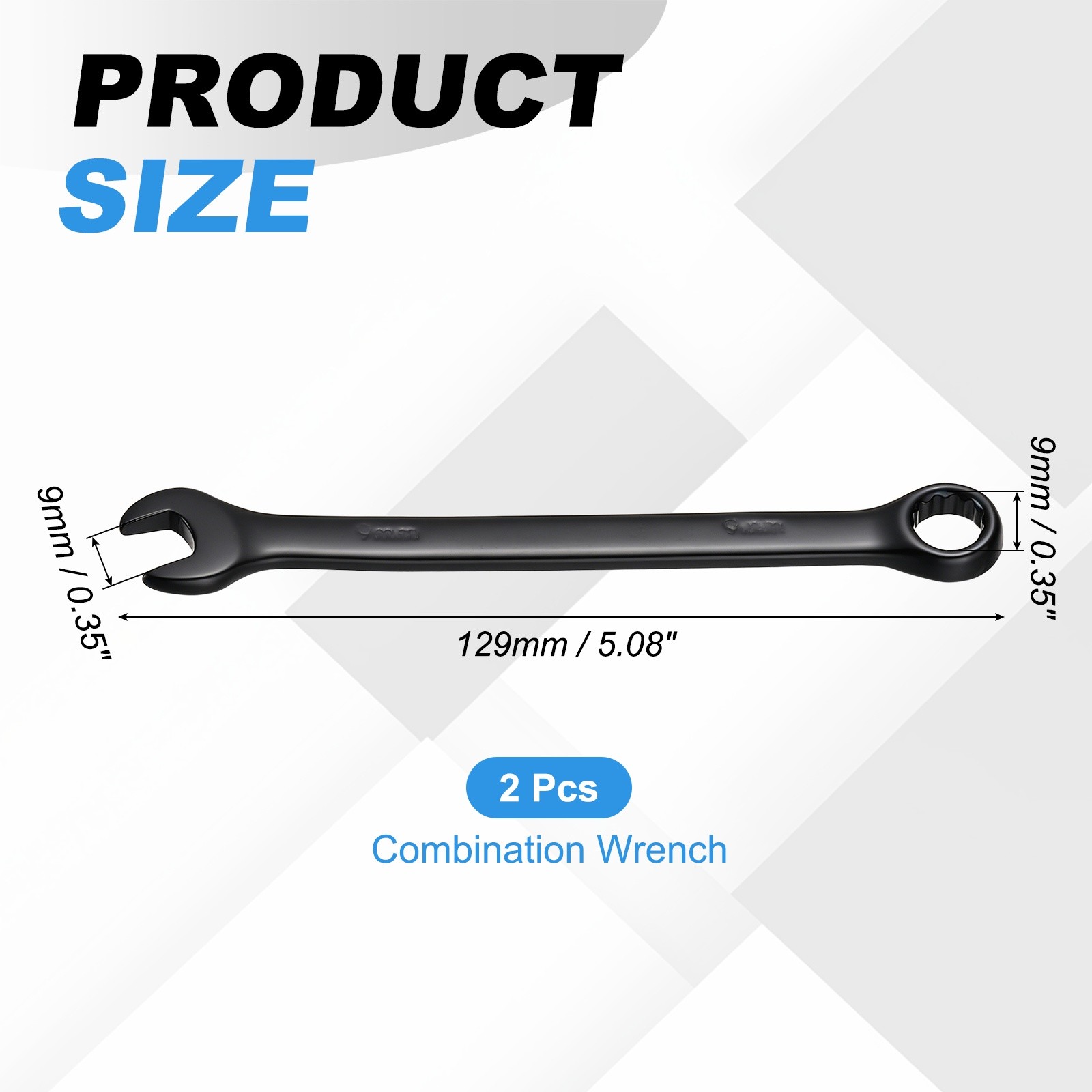 9mm Metric Combination Wrench, | Black CR-V Steel, 2-Pieces