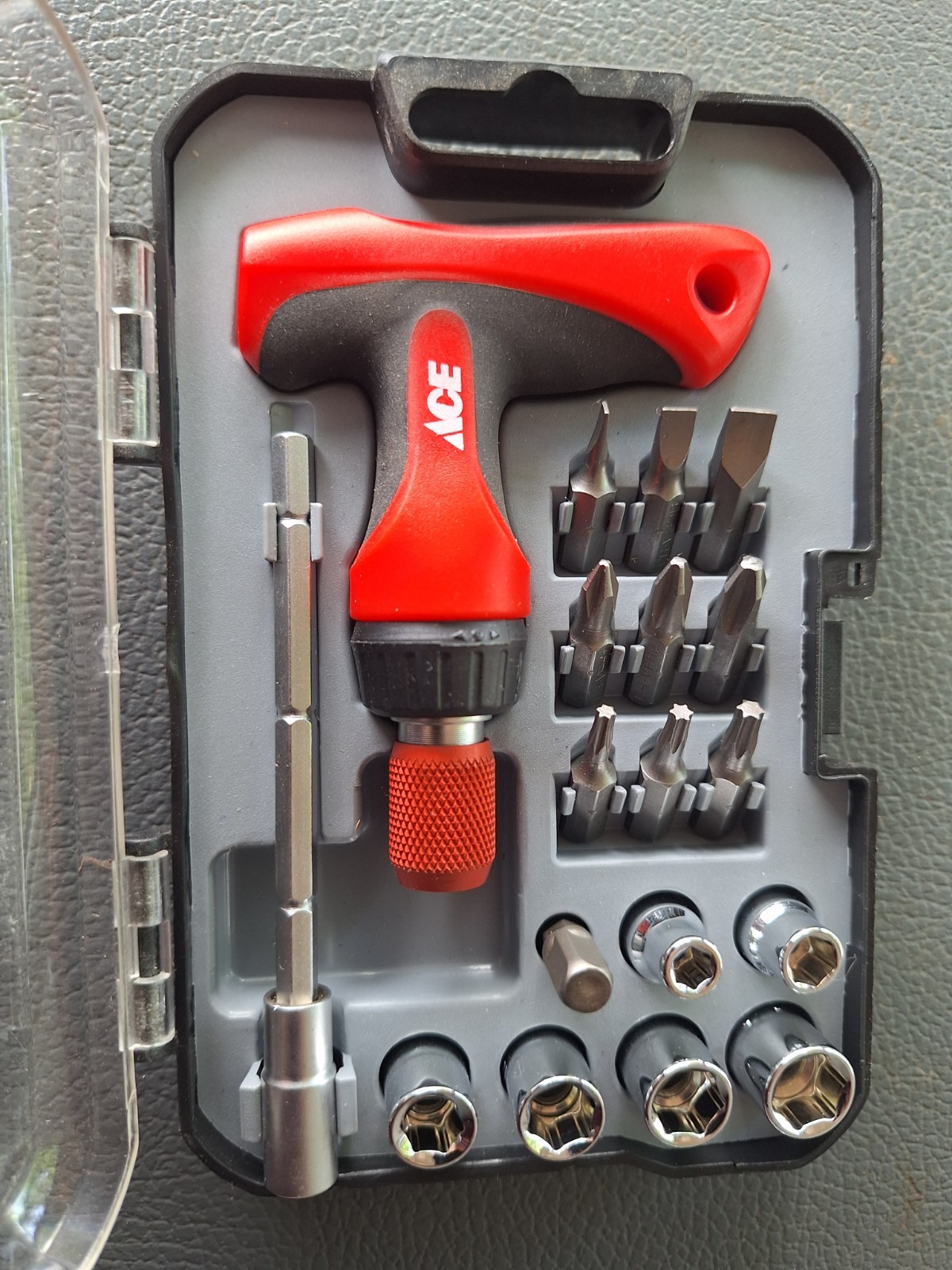 Ace Ratcheting Tee Handle Screwdriver Bit And Socket Driver Set