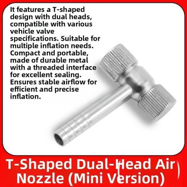 On-the-go Inflation T-Type Air Nozzle Dual-end Design Alloy Metal Construction