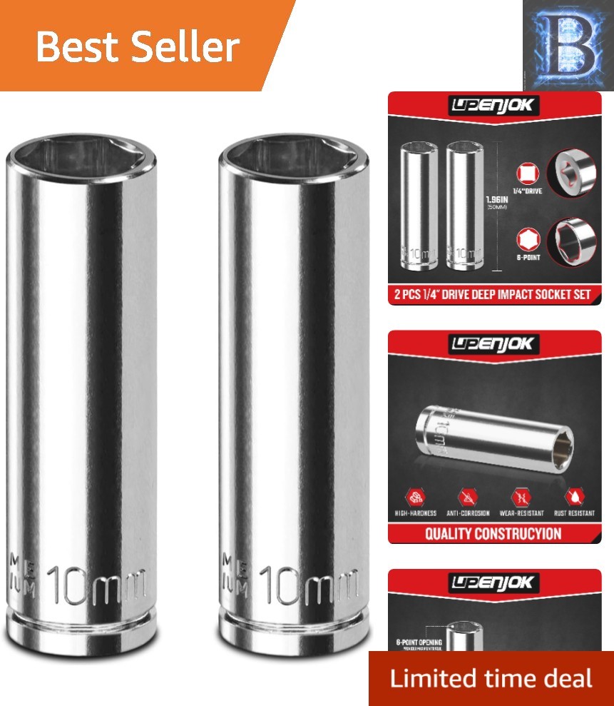 High-Torque 10mm Deep Socket Set – 2PCS 1/4″ Drive in Corrosion-Resistant Steel