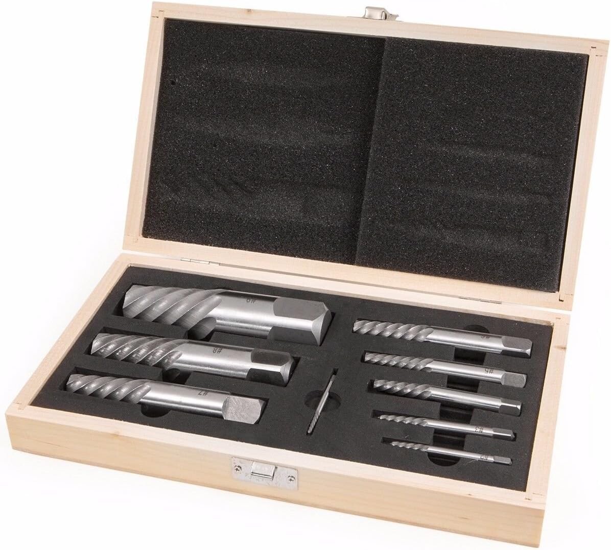 Durable 9PC Jumbo Screw Extractor Set with Multiple Drill Sizes (5/64 to 1-1/16)