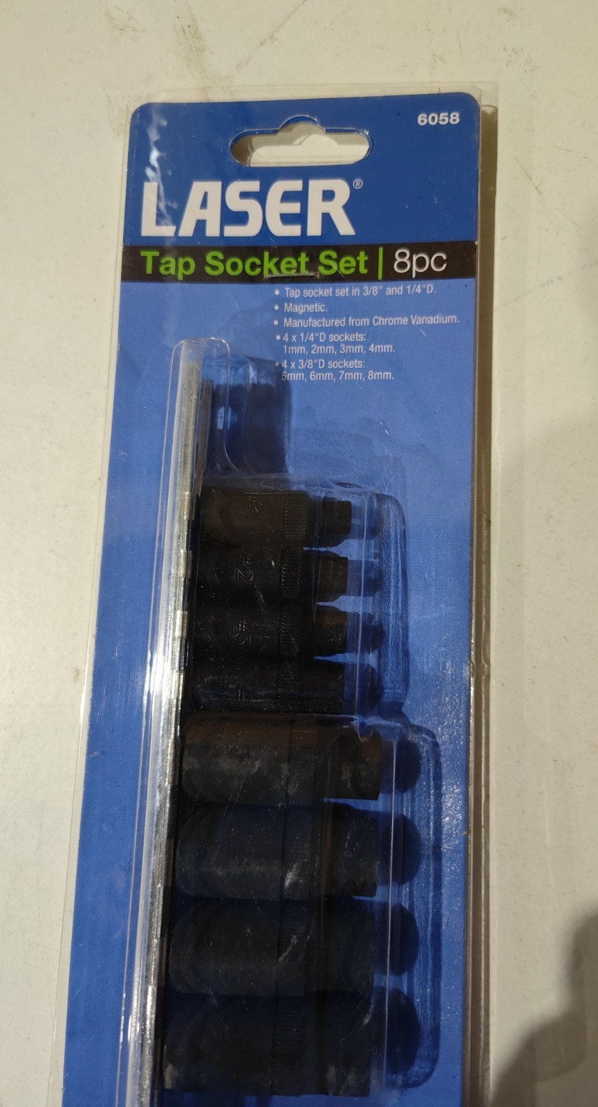 8 Piece Tap Socket Set 3/8″D, 1/4″D Laser 6058