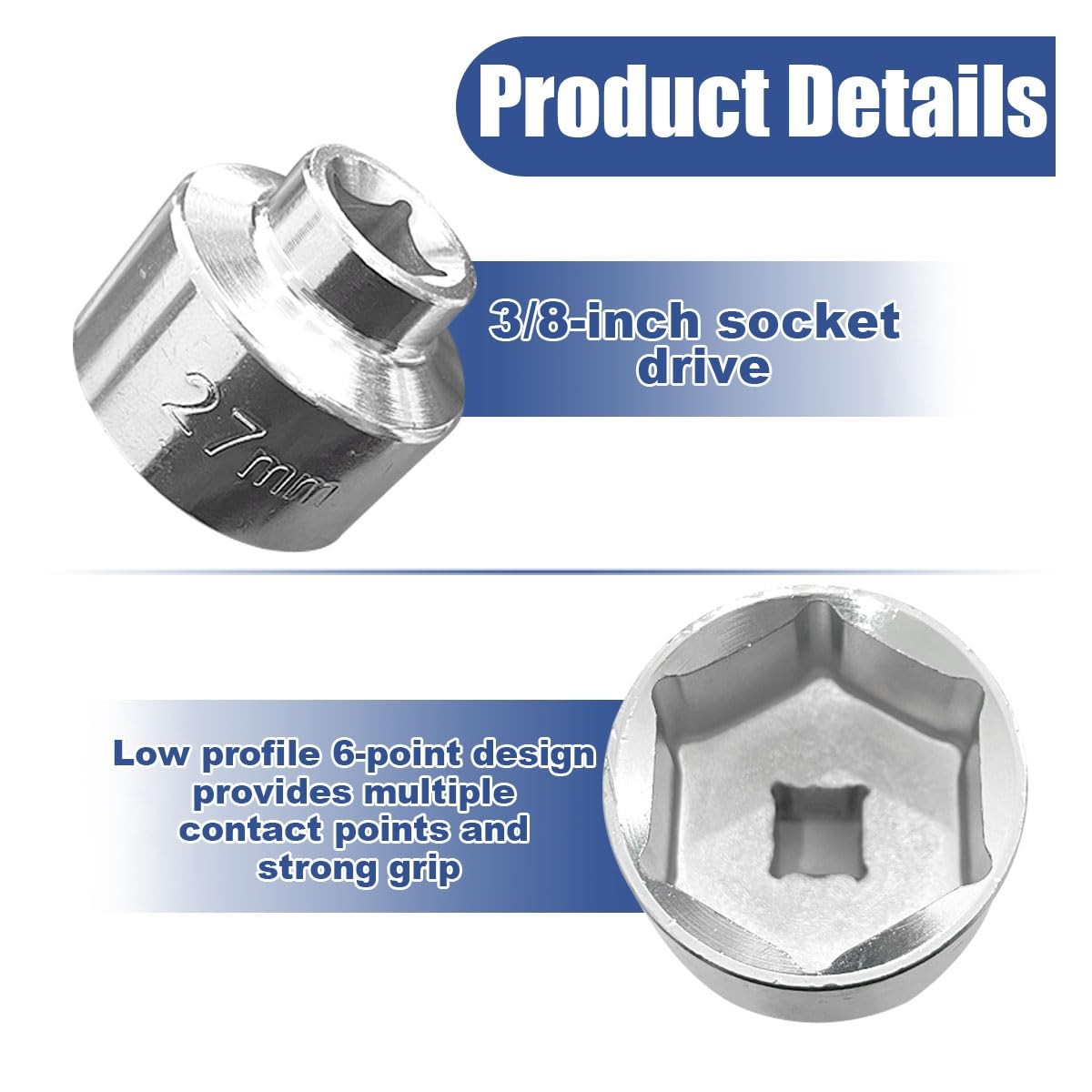 27mm Car Oil Filter Wrench, 3/8″ Drive Removal Tool, 27mm,