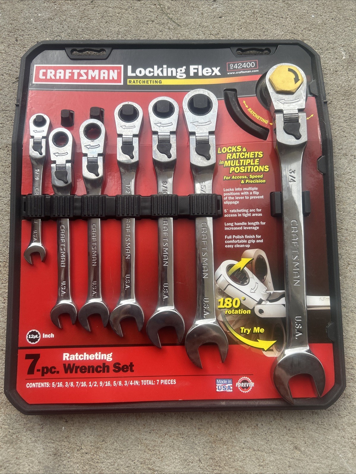 Craftsman 42400 USA 🇺🇸 Made 7pc Locking Flex Ratcheting Wrench Set NEW
