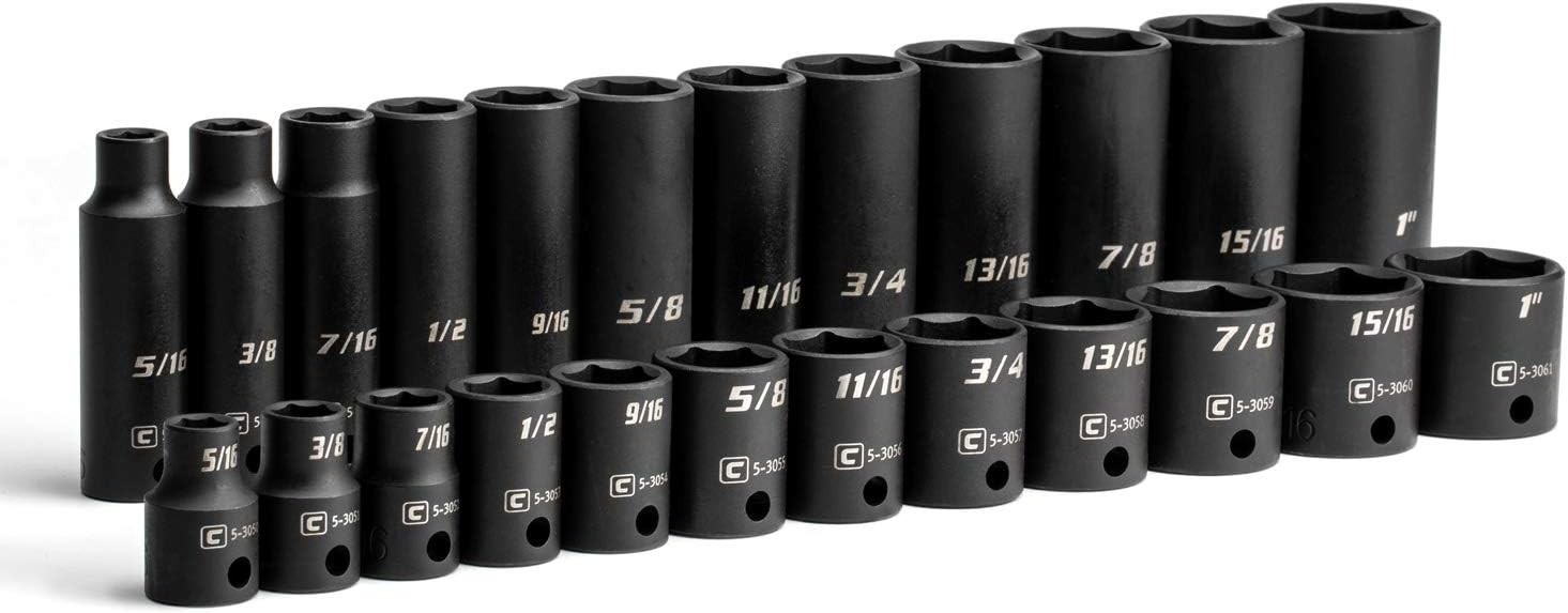 3/8 in. Drive SAE Shallow and Deep Impact Socket Set 24-Piece