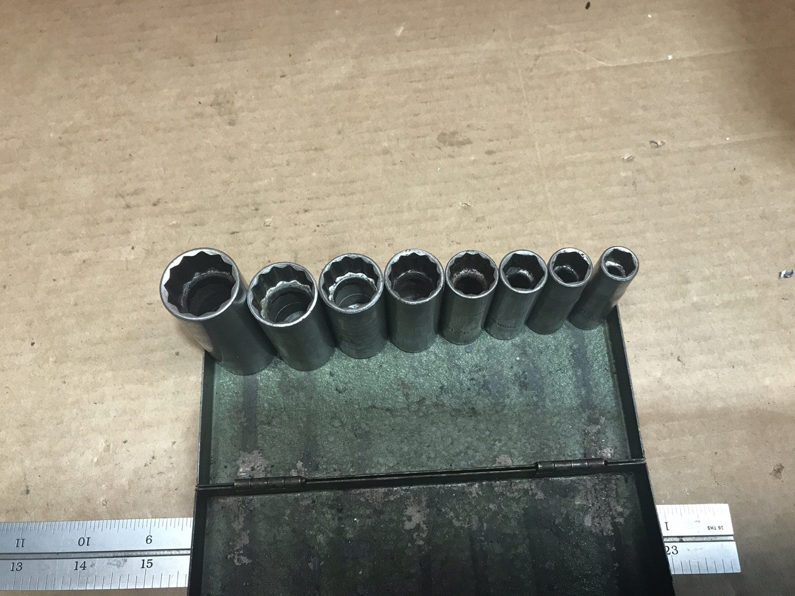 Vintage Thorsen 626j thru 612jx – 3/8″ Drive 8 pcs Deep Socket Set – USA