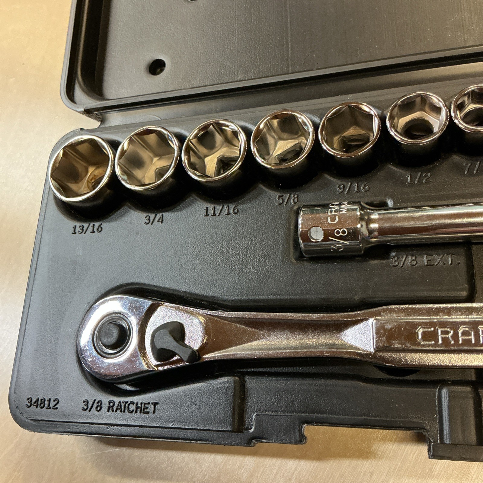 Craftsman USA 12 pcs 6 pt SAE 13/16” To 1/4” Ratchet Set 3/8”Drive FREE SHIPPING