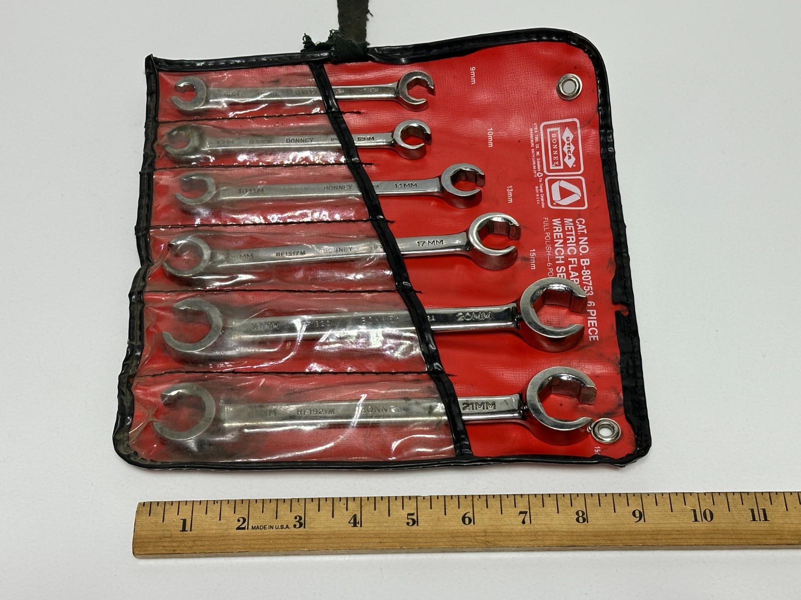 Bonney Tools USA 6pc Metric 9mm-21mm Flare Nut Line Wrench Set B-80753, Kit Bag