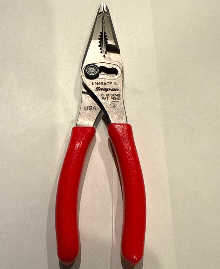 SNAP ON TOOLS LN46ACF RED 7″ Soft Grip Long Nose Slip Joint Pliers Unused