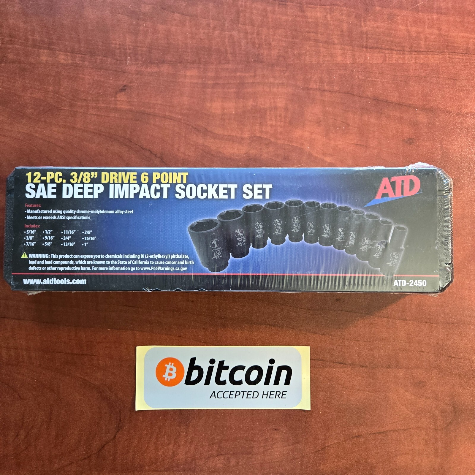 ATD-2450 – 12 Pc. 3/8″ Drive 6 Point SAE Deep Impact Socket Set