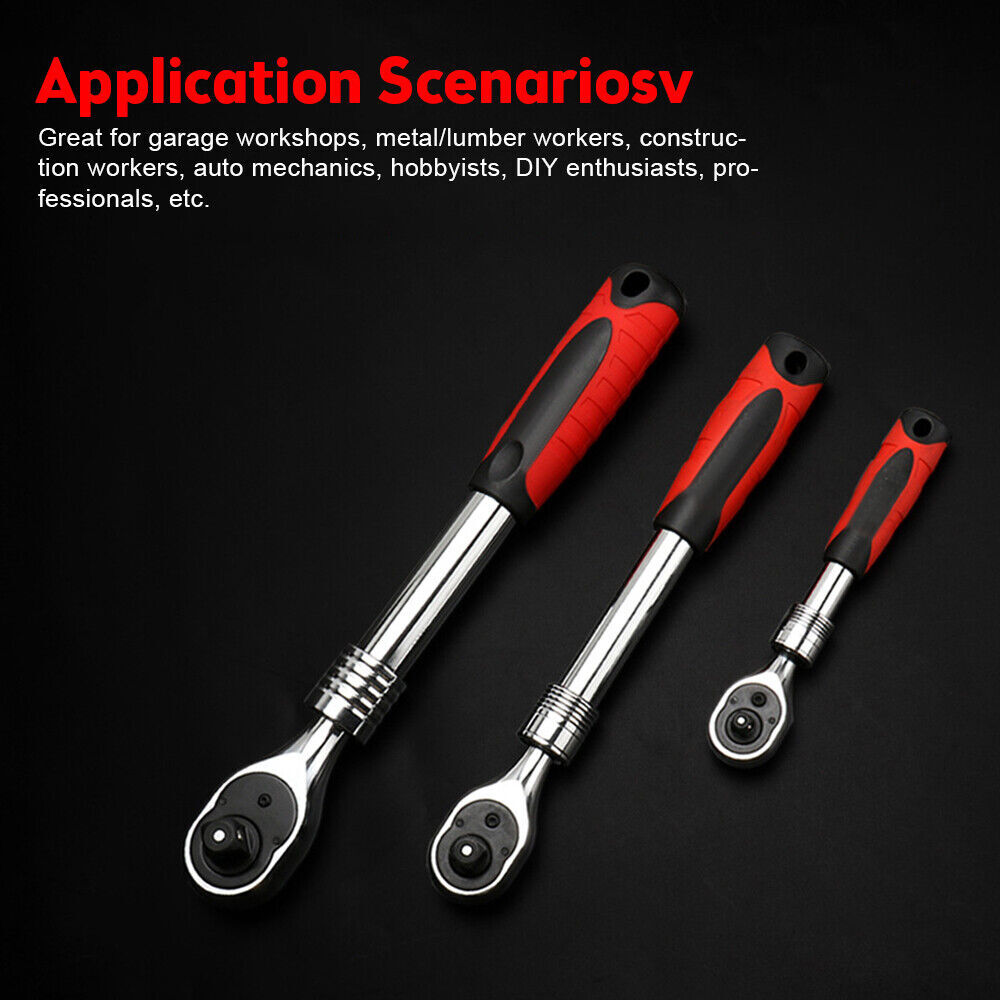 Flexible Ratchet Handle Socket Wrench Swivel Tool Set 1/4″ 3/8″ 1/2″ 72 Tooth
