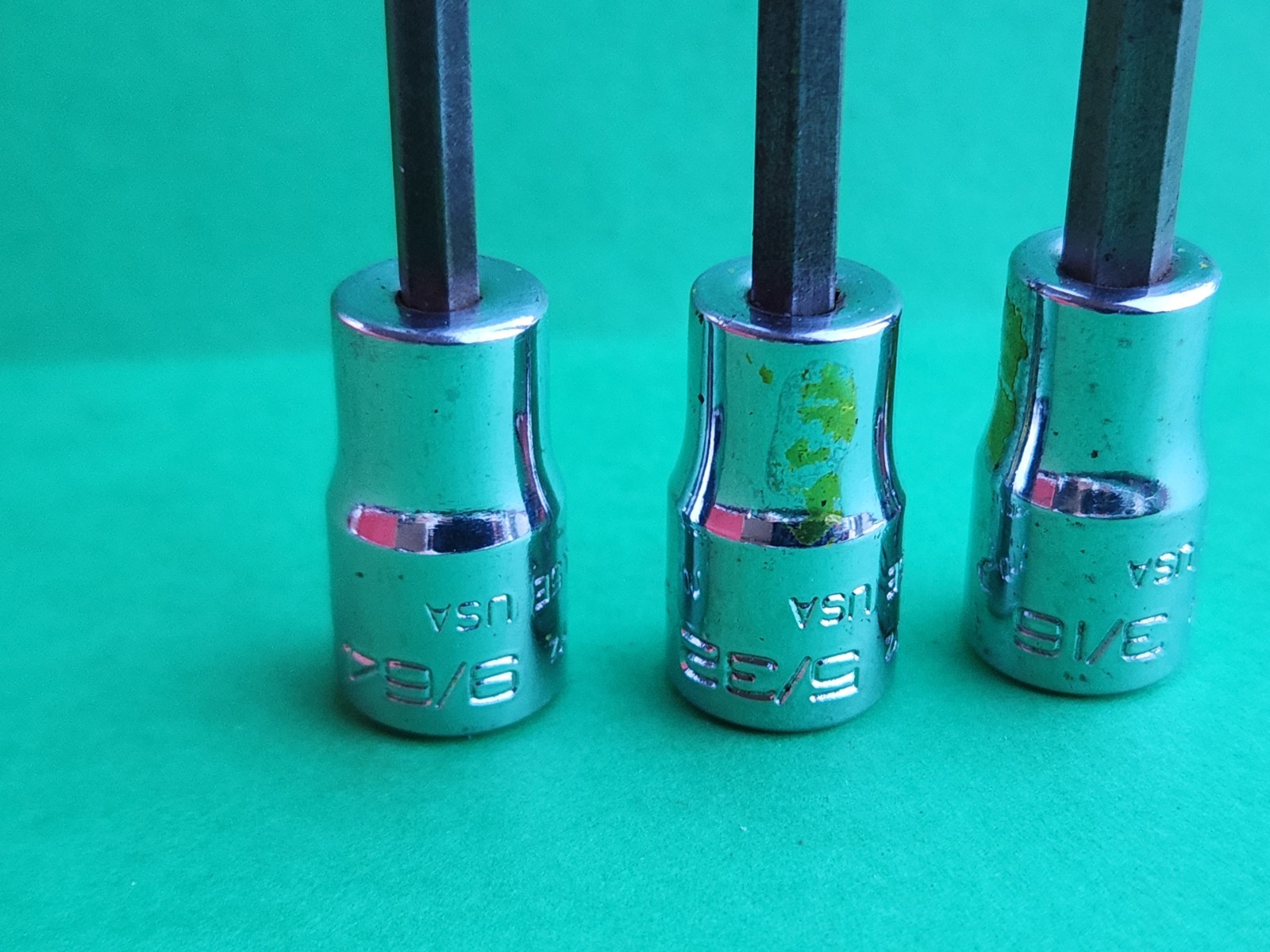 Snap On 3 pc 1/4″ Dr. SAE Hex Driver Bit Socket Set 9/64″, /5/32″, 3/16″, TMAB6E