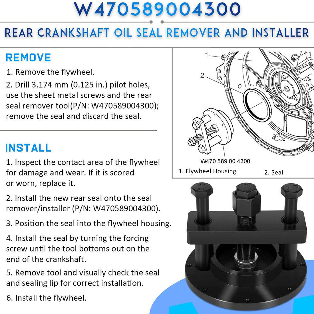 Rear Crankshaft Oil Seal Remover Installer Tool Kit for Detroit DD13 15 16