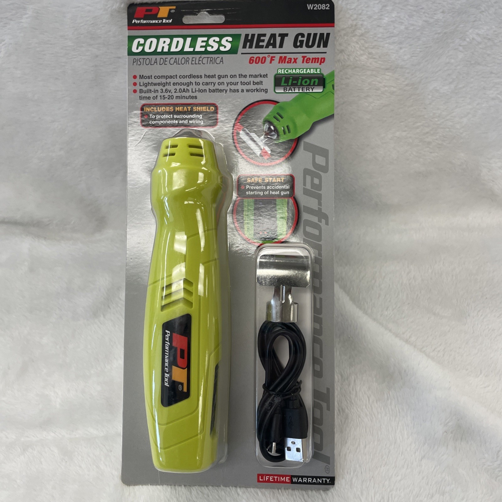 New Performance Tool Rechargeable Mini Heat Gun 600 Degree Temp w/Shield #W2082