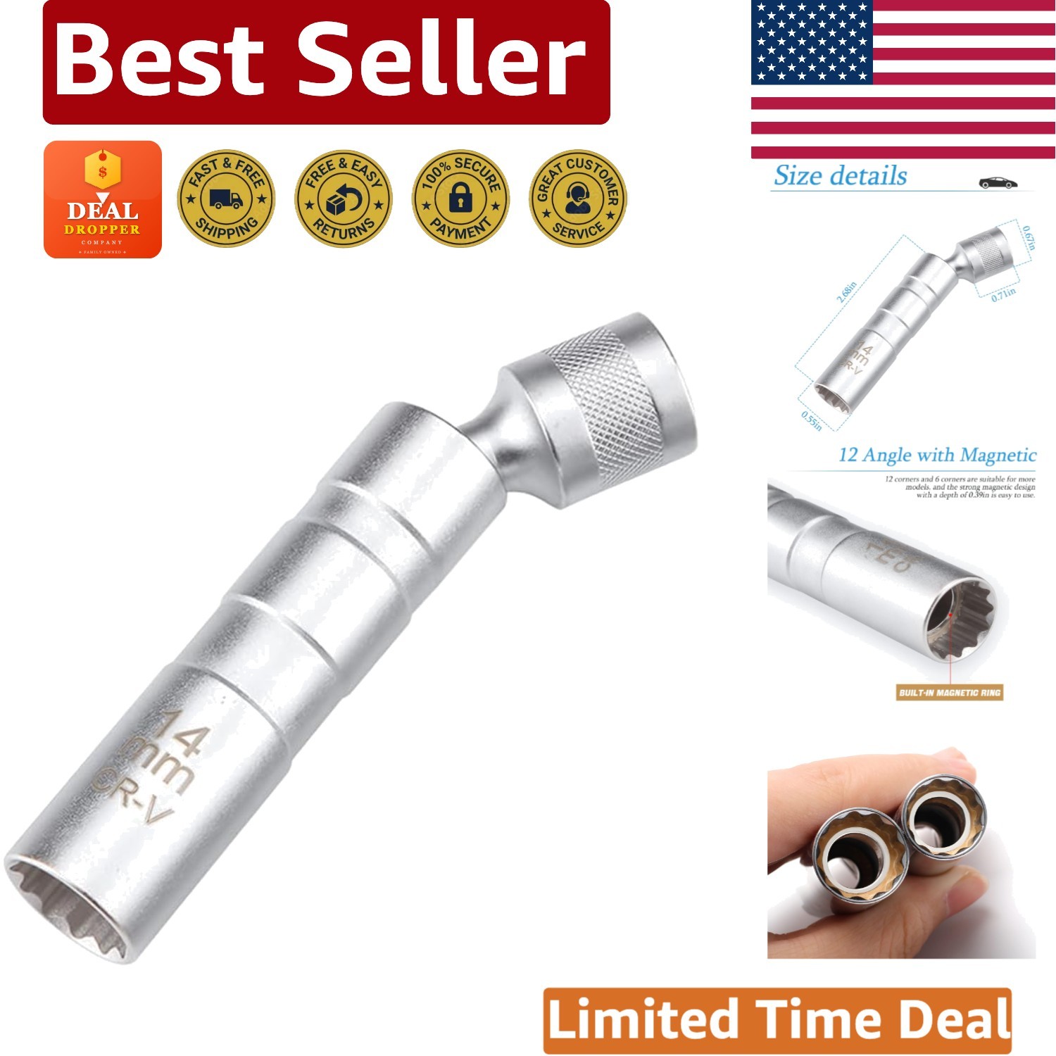 Durable Magnetic Socket Tool – 14mm Thin Walled, Universal Fit for Vehicles
